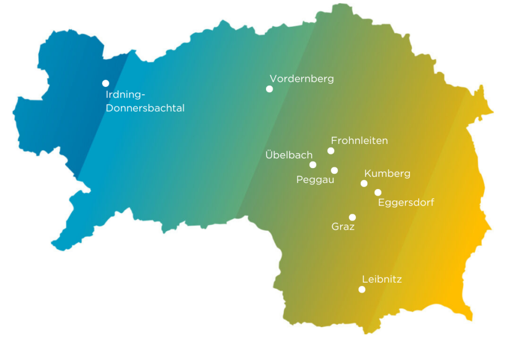 Steiermarkkarte mit allen verfügbaren Carsharing-Standorten